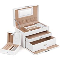 Los mejores  - SONGMICS Caja Joyero 3 niveles- Estuche de Joyas con Cerradura- con joyero de viaje- Blanco JBC126W